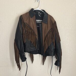 Two-Tone Fringe Leather Jacket